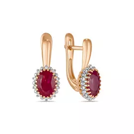 Золотые серьги c бриллиантами и рубинами