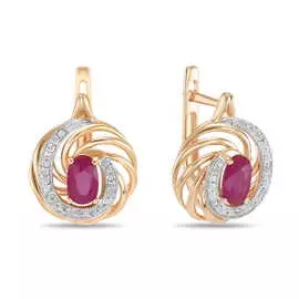Золотые серьги c бриллиантами и рубинами