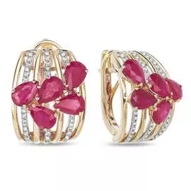 Золотые серьги c бриллиантами и рубинами