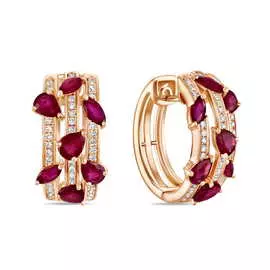Золотые серьги c бриллиантами и рубинами