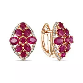 Золотые серьги c бриллиантами и рубинами