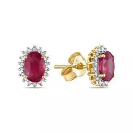 Золотые серьги c бриллиантами и рубином