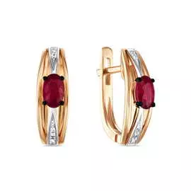 Золотые серьги c бриллиантами и рубинами