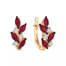Золотые серьги c бриллиантами и рубинами
