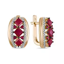 Золотые Серьги c бриллиантами и рубинами