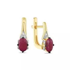 Золотые серьги c бриллиантами и рубинами