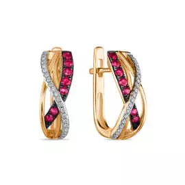 Золотые Серьги c бриллиантами и рубинами