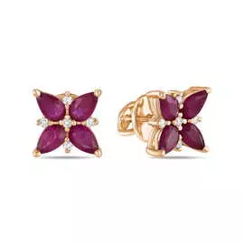 Золотые серьги c бриллиантами и рубинами