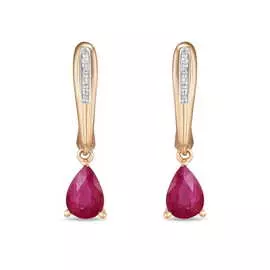 Золотые серьги c бриллиантами и рубинами