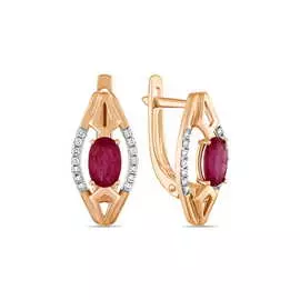 Золотые серьги c бриллиантами и рубинами