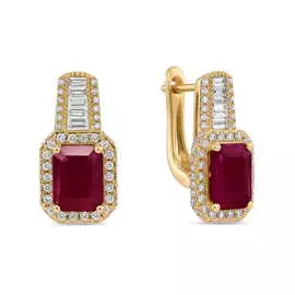 Золотые Серьги c бриллиантами и рубинами