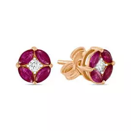 Золотые Серьги c бриллиантами и рубинами