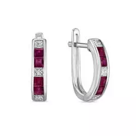 Золотые Серьги c бриллиантами и рубинами