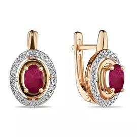 Золотые серьги c бриллиантами и рубинами