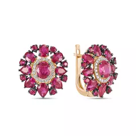 Золотые серьги c бриллиантами и рубинами