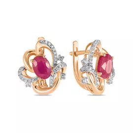 Золотые серьги c бриллиантами и рубинами