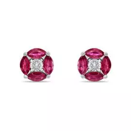 Золотые Серьги c бриллиантами и рубинами