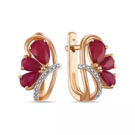 Золотые Серьги c бриллиантами и рубинами