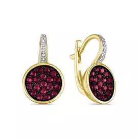 Золотые серьги c бриллиантами и рубинами