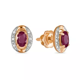 Золотые серьги c бриллиантами и рубинами