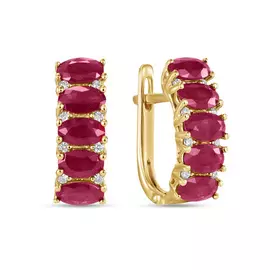 Золотые Серьги c бриллиантами и рубинами