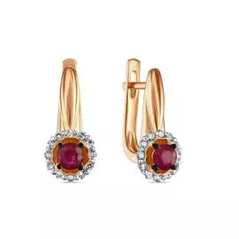 Золотые серьги c бриллиантами и рубинами