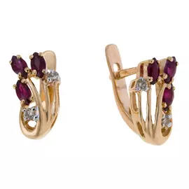 Золотые серьги c бриллиантами и рубином