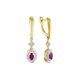 Золотые серьги c бриллиантами и рубином