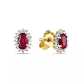 Золотые Серьги c бриллиантами и рубином