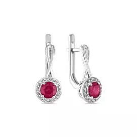 Золотые Серьги c бриллиантами и рубином