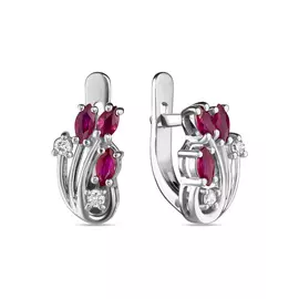 Золотые Серьги c бриллиантами и рубином