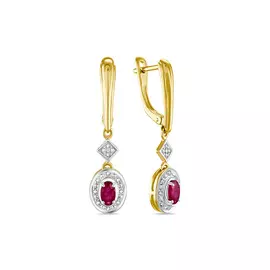 Золотые Серьги c бриллиантами и рубином
