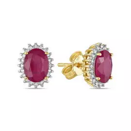Золотые Серьги c бриллиантами и рубинами