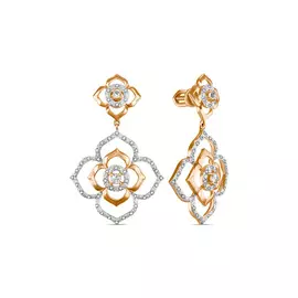 Золотые серьги c бриллиантами и сапфир цветнойами