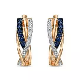 Золотые серьги c бриллиантами и сапфирами