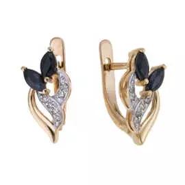 Золотые серьги c бриллиантами и сапфирами