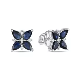 Золотые Серьги c бриллиантами и сапфирами