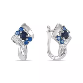 Золотые серьги c бриллиантами и сапфирами