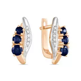 Золотые Серьги c бриллиантами и сапфирами