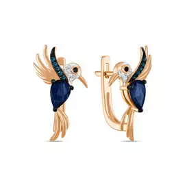 Золотые серьги c бриллиантами и сапфирами