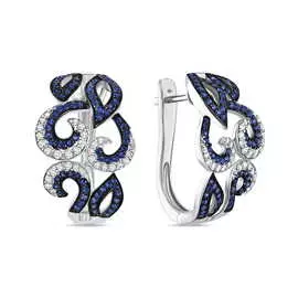 Золотые серьги c бриллиантами и сапфирами