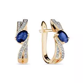 Золотые серьги c бриллиантами и сапфирами