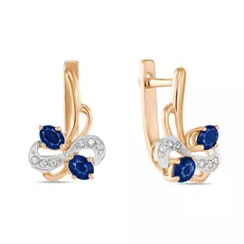 Золотые серьги c бриллиантами и сапфирами