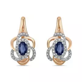 Золотые Серьги c бриллиантами и сапфирами