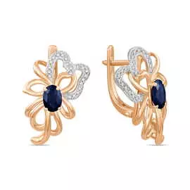 Золотые серьги c бриллиантами и сапфирами