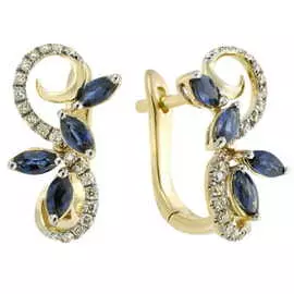 Золотые серьги c бриллиантами и сапфирами