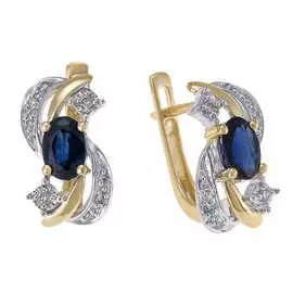 Золотые серьги c бриллиантами и сапфирами