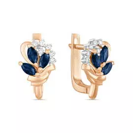 Золотые Серьги c бриллиантами и сапфирами