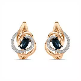 Золотые серьги c бриллиантами и сапфирами