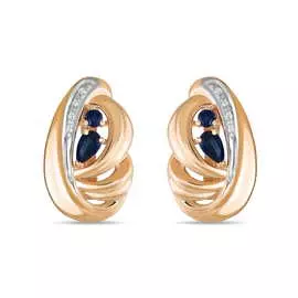 Золотые Серьги c бриллиантами и сапфирами